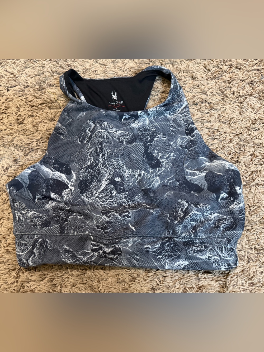 Spyder Black and Gray Marble-Print Sports Bra